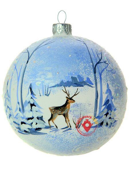 Новогодняя игрушка шар "Олень в зимнем лесу" d 100 мм